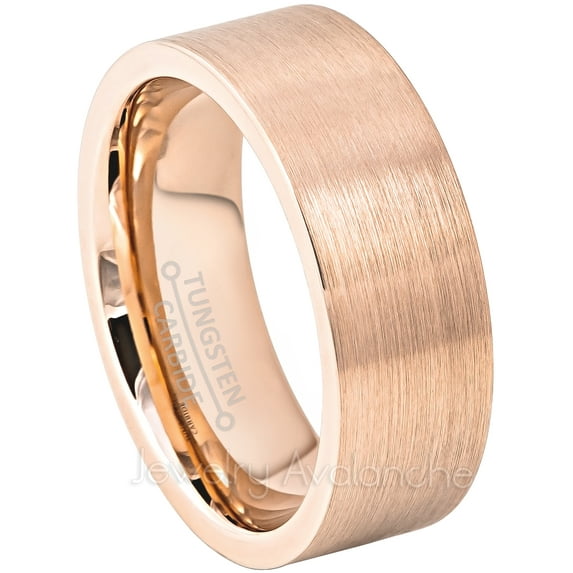8mm Pipe Cut Tungsten Wedding Band - Brushed Rose Gold Plated Mens Tungsten Carbide Ring - Anniversary Band TN785Ns8.5