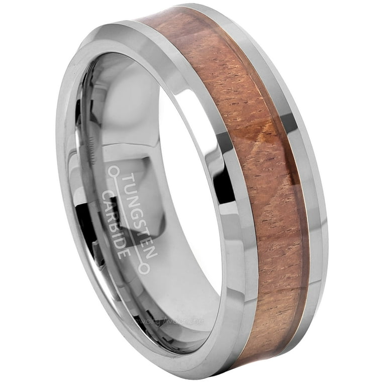 Black Titanium 8 mm Beveled-Edge Comfort-Fit Band with Hawaiian Koa Wood Inlay Black Titanium 8 mm Beveled-Edge Comfort-Fit Band with Hawaiian Koa Wood Inlay