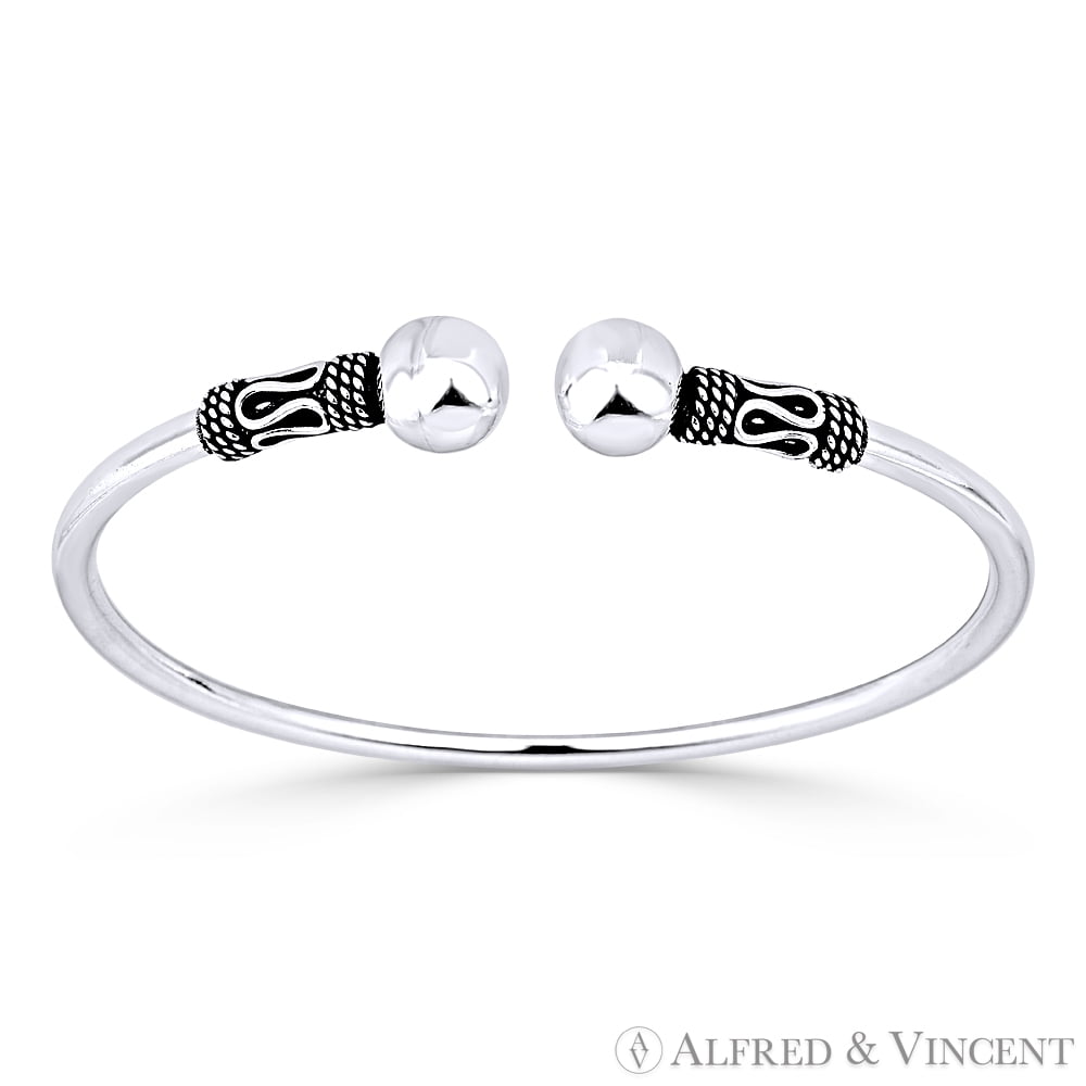 8mm Polished Double Ball End Open Cuff Bangle in .925 Sterling