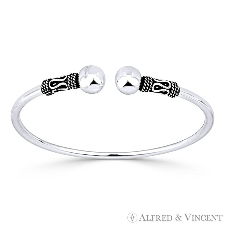 アクセサリー Italy 925 balls cuff bangle ChicSilver Women's 925 Solid Sterling Silver Polished Round