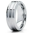 thumbnail image 1 of 8mm Polished Silver Tungsten Carbide Wedding Band Matte Double Groove Beveled Edge Unisex Ring 5.5, 1 of 4