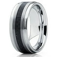 thumbnail image 1 of 8mm Polished Silver Tungsten Carbide Wedding Band Stepped Edges Black Carbon Fiber Center Ring 7, 1 of 4