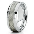 thumbnail image 1 of 8mm Polished Silver Tungsten Carbide Wedding Ring Beveled Edges Carbon Fiber Center Gray Band 10, 1 of 3
