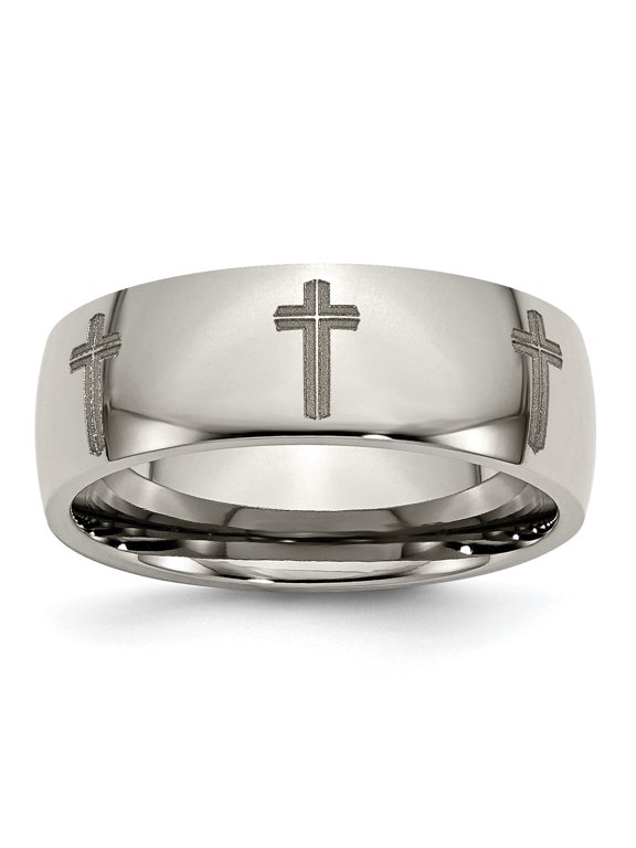 8mm Polished Titanium Band with Cross