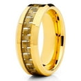 thumbnail image 1 of 8mm Polished Yellow Tungsten Carbide Wedding Ring Carbon Fiber Inlay Stepped Edge Band 10, 1 of 4