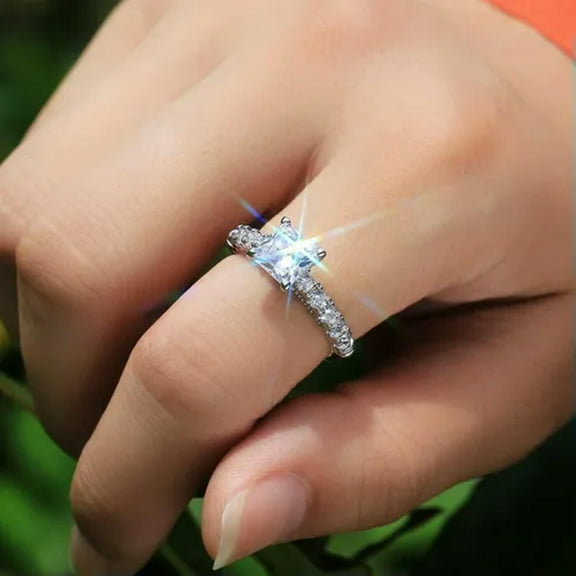 8mm Princess Cut AAA Cz Band 925 Silver Women Jewelry Anniversary Ring Size 6-10