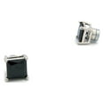 thumbnail image 1 of 8mm Princess Cut Jet Cubic Zirconia 4-Prong Magnetic Stud Earrings, Black/Silver-Tone, 1 of 3