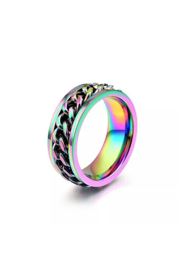 8mm Rainbow Spinner Chain Band Men's Stainless Steel Wedding Gift Ring Size 7-12