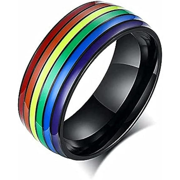 8mm Rainbow Stainless Steel Ring Pride Ring Wedding Ring for Men Women