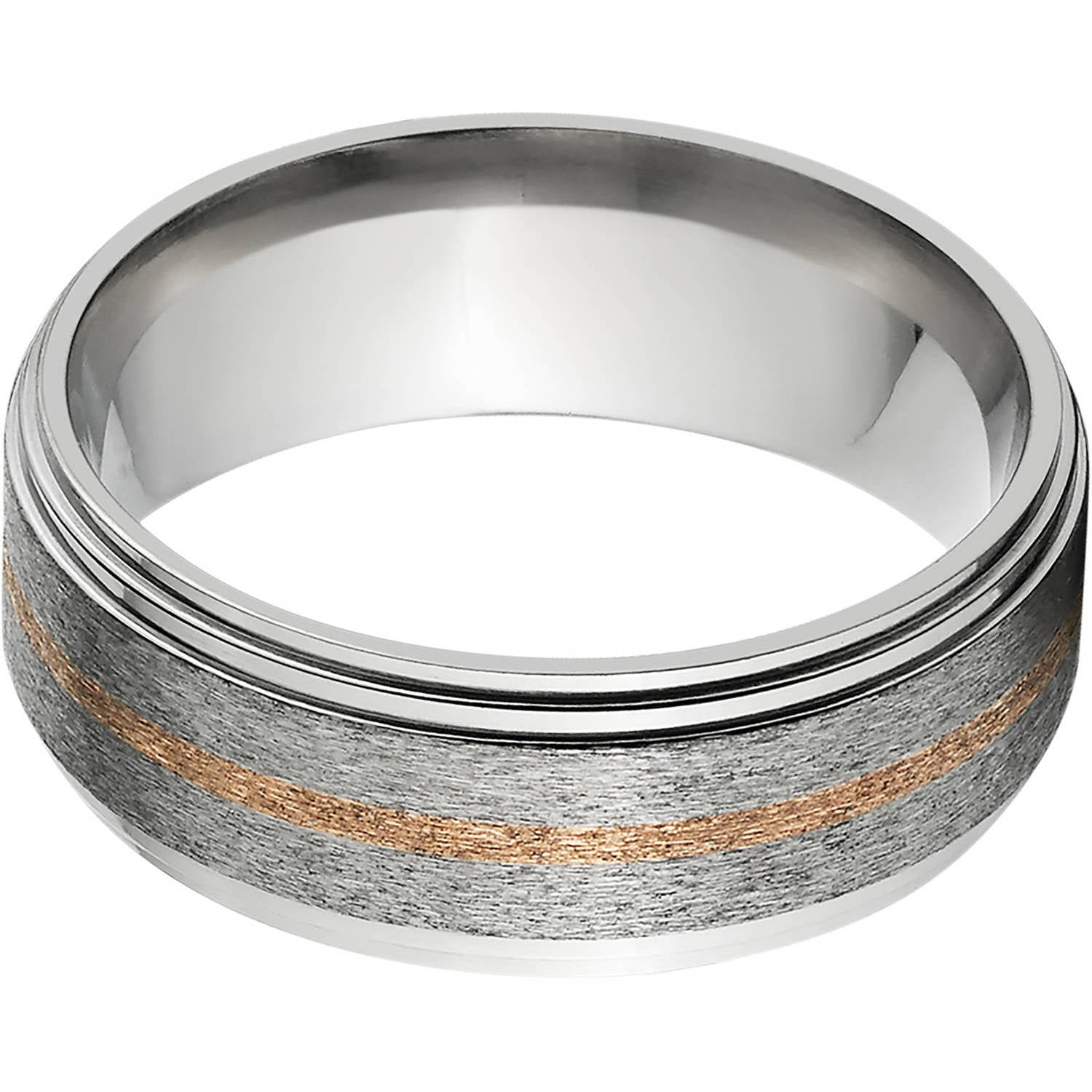 8mm Raised Center Titanium Ring with a 1mm Copper Inlay with a Stone Finish