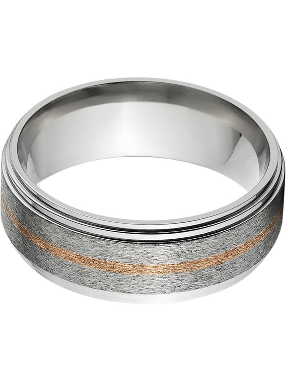 8mm Raised Center Titanium Ring with a 1mm Copper Inlay with a Stone Finish