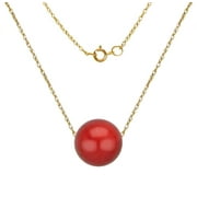 ADDURN 8mm Red Coral Charm Pendant Floating on an 18 Inches Long Rope Chain 14k Yellow Gold