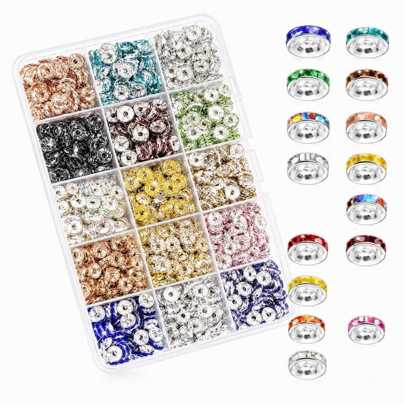 8mm Rhinestone Rondelle Spacer Beads 900 Pcs 15 Colors Crystal Focal Beads for Jewelry Making Pen Bracelet DIY Craft