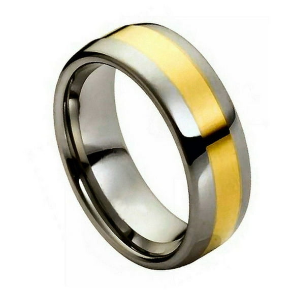8mm Ring Yellow Gold IP Plated Shiny Center Wedding Band Ring For Men Or Ladies