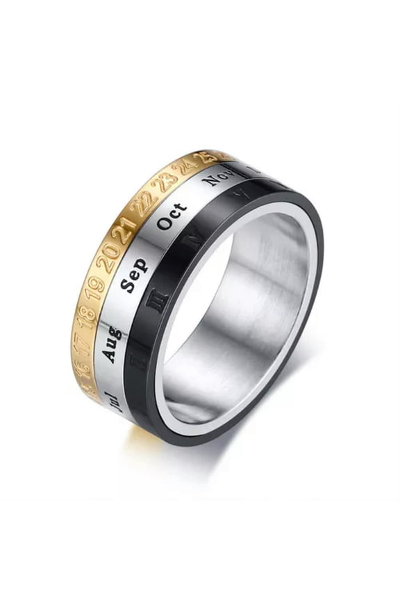 8mm Roman Numerals Spinner Band Men's Stainless Steel Engagement Ring Size 7-12