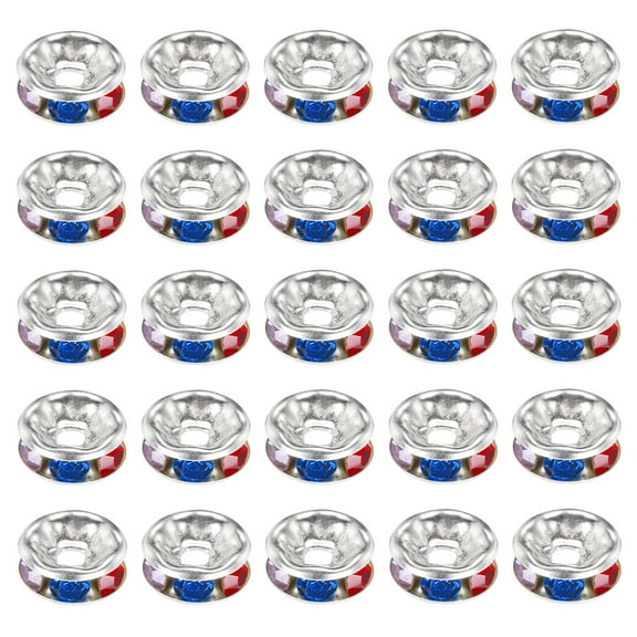 8mm Rondelle Spacer Beads, Crystal Rhinestone Bead Spacers, Multicolored Silver, 50 Pack