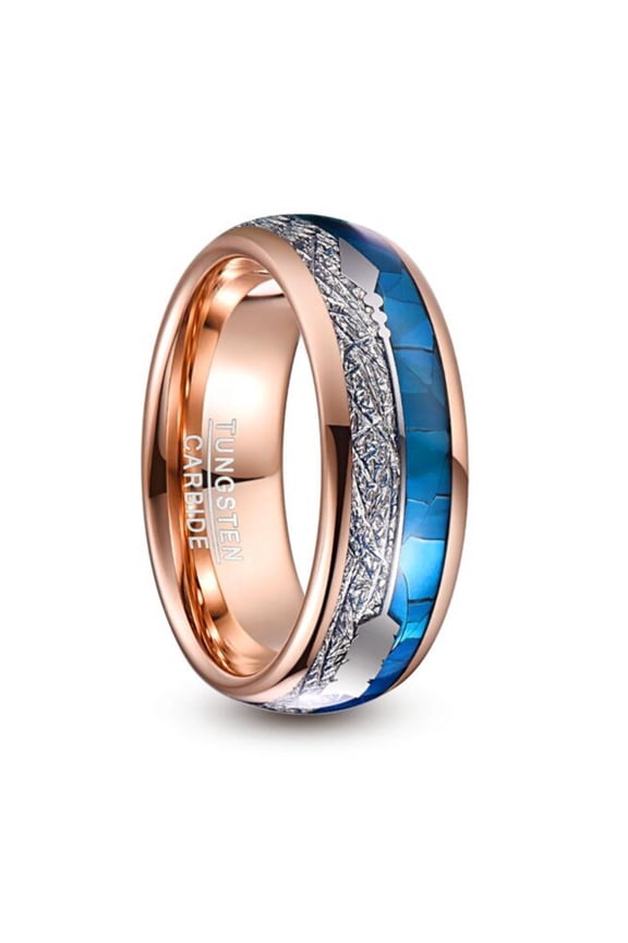 8mm Rose Gold Blue Shell Men's Tungsten Steel Ring