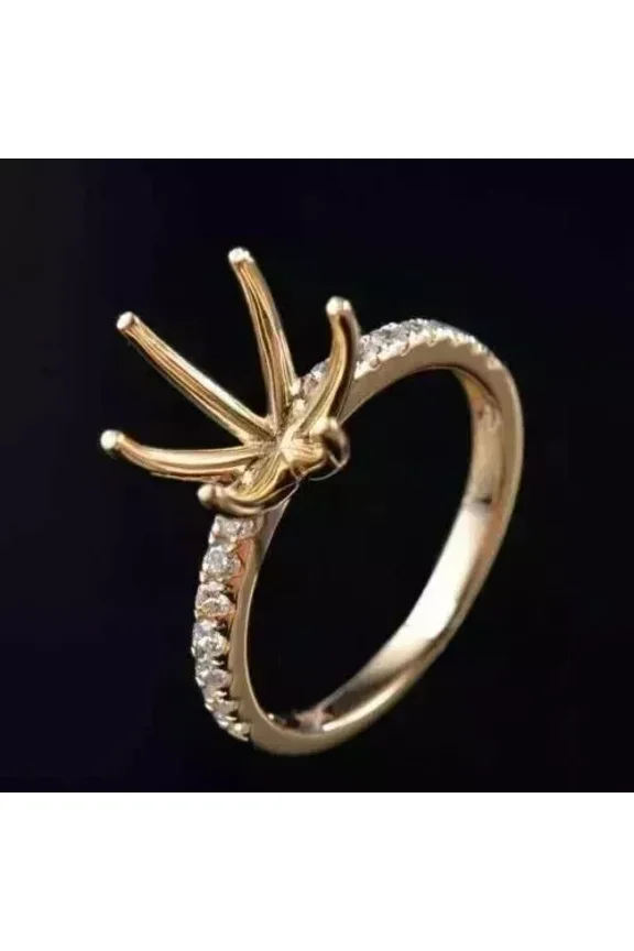 8mm Round-Cut Diamond Semi Mount Engagement Ring in 14K Yellow Gold Plated