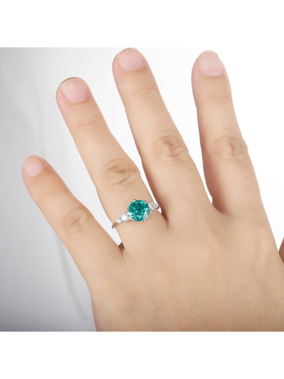 8mm Round Cut Paraiba Tourmaline Ring – Five Gemstone Ring, Hanndmade Vintage 925 Sterling Silver – Trendy Girlfriend Ring, Valentine's Day Ring