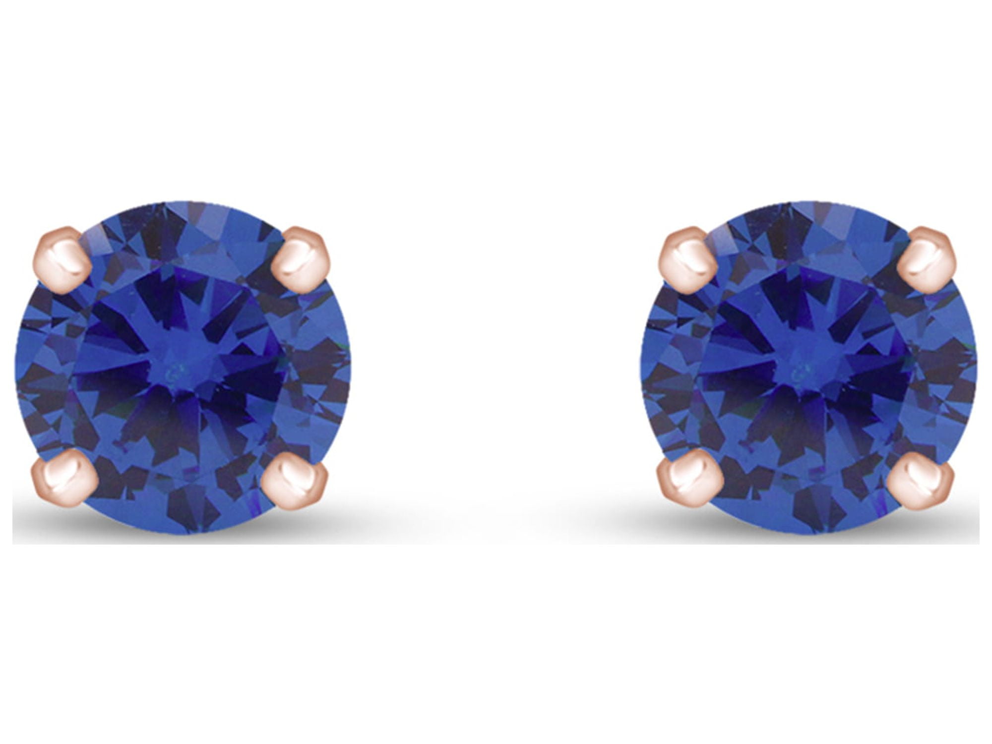 AFFY 8mm Round Cut Simulated Blue Sapphire Stud Earrings in 14k
