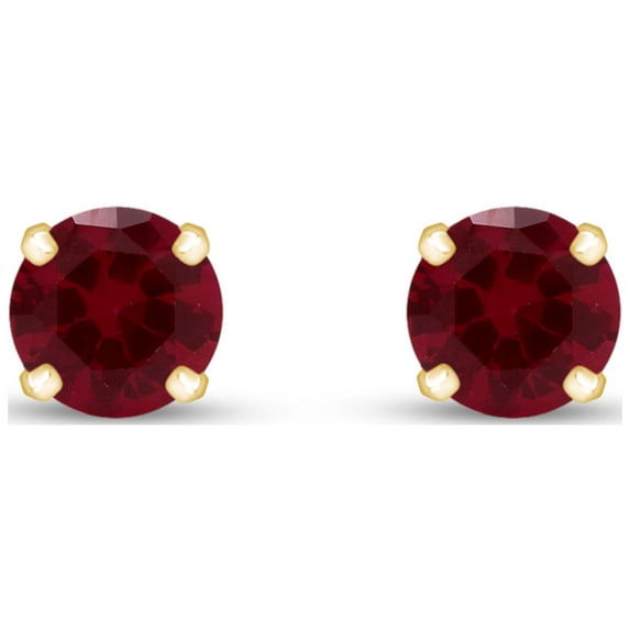 AFFY 8mm Round Cut Simulated Ruby Stud Earrings in 14k Yellow Gold Over Sterling Silver