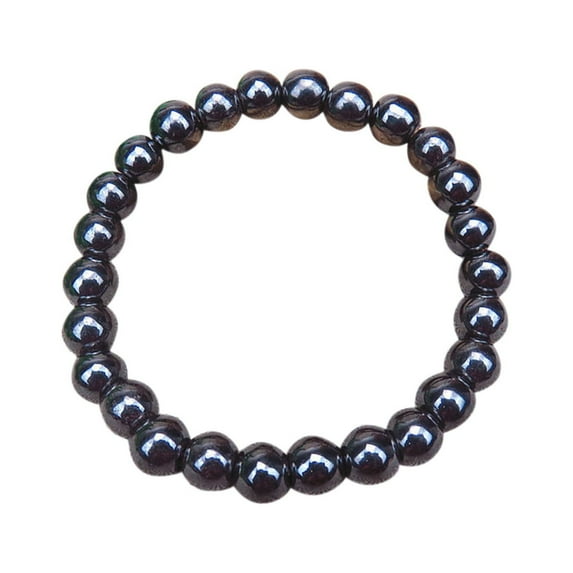8mm Round Black Iron Stone Bracelet - Hematite Bracelet for Women Men, Sparkling Design, Suitable for Holiday & Daily Wear, Gift Option