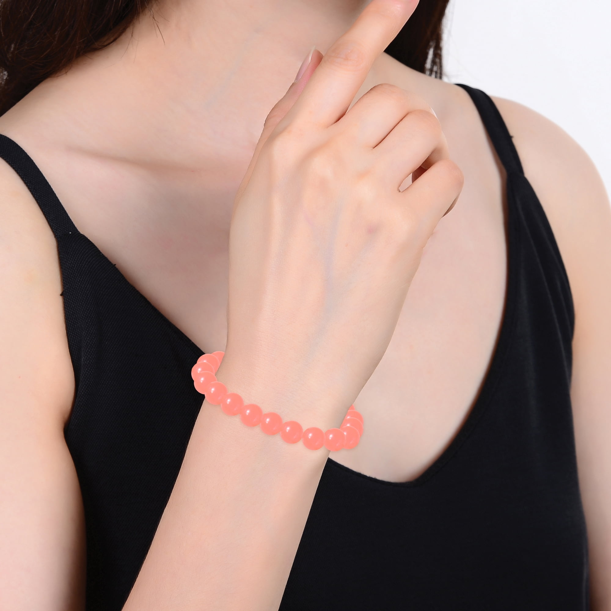 8mm Round Shape Natural Peach Jade Bead Stretch Bracelet for Women – Healing Stone Crystal Bracelet – Handmade Gemstone Jewelry Gift