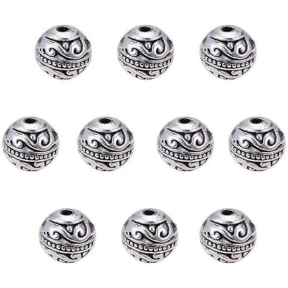 8mm Round Spacers Beads 60pcs Tibetan Alloy Metal Charms Beads Antique Silver Metal Loose Spacer Beads for Bracelet Necklace Jewelry Making Hole: 1.5mm