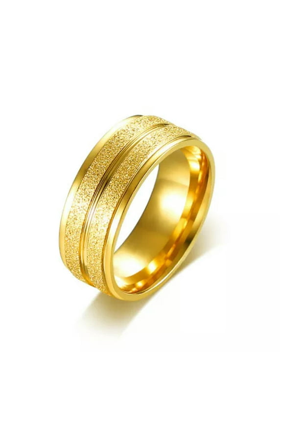 8mm Sand Surface Groove Band Men's 18K Yellow Gold Filled Wedding Ring Size 7-12