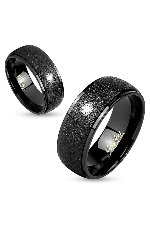 8mm Sanded Center with Clear CZ Black IP Stainless Steel Men's Ring (SIZE: 12)