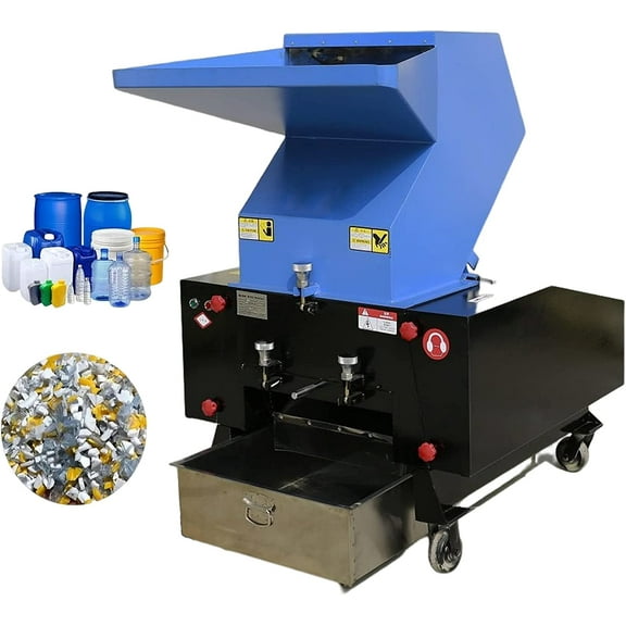 8mm Screen Electric Plastic Shredder Grinder Granulator Plastic Crushing Machine Bottle Cans Chipper for Recycling Waste 220V 4KW Blue