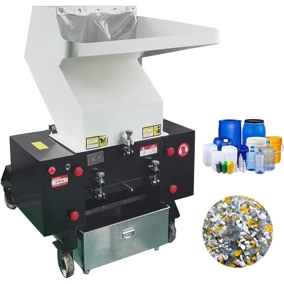 8mm Screen Electric Plastic Shredder Grinder Granulator Plastic Crushing Machine Bottle Cans Chipper for Recycling Waste 220V 4KW White