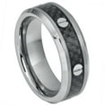 thumbnail image 1 of 8mm Screw Accents over Black Carbon Fiber Inlay High Polished Beveled Edge Wedding Band Ring For Men Or Ladies, 1 of 7