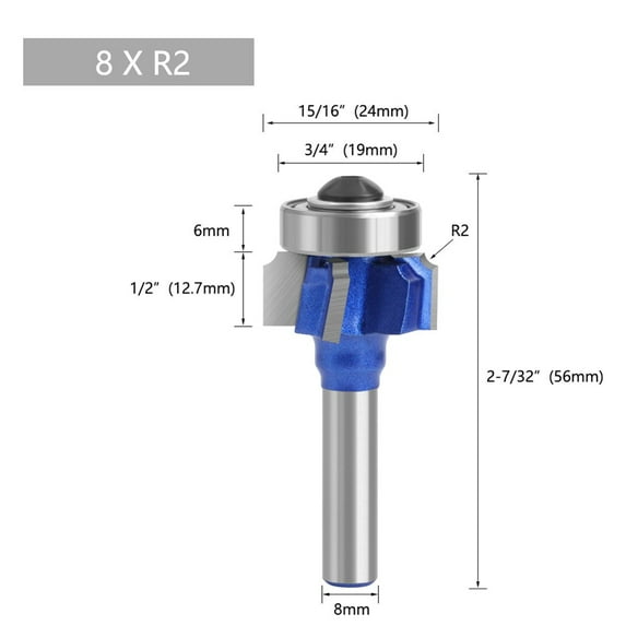 8mm Shank Woodworking Milling Cutter R1 R2 R3 Edge Trimmer Wood Router Bit