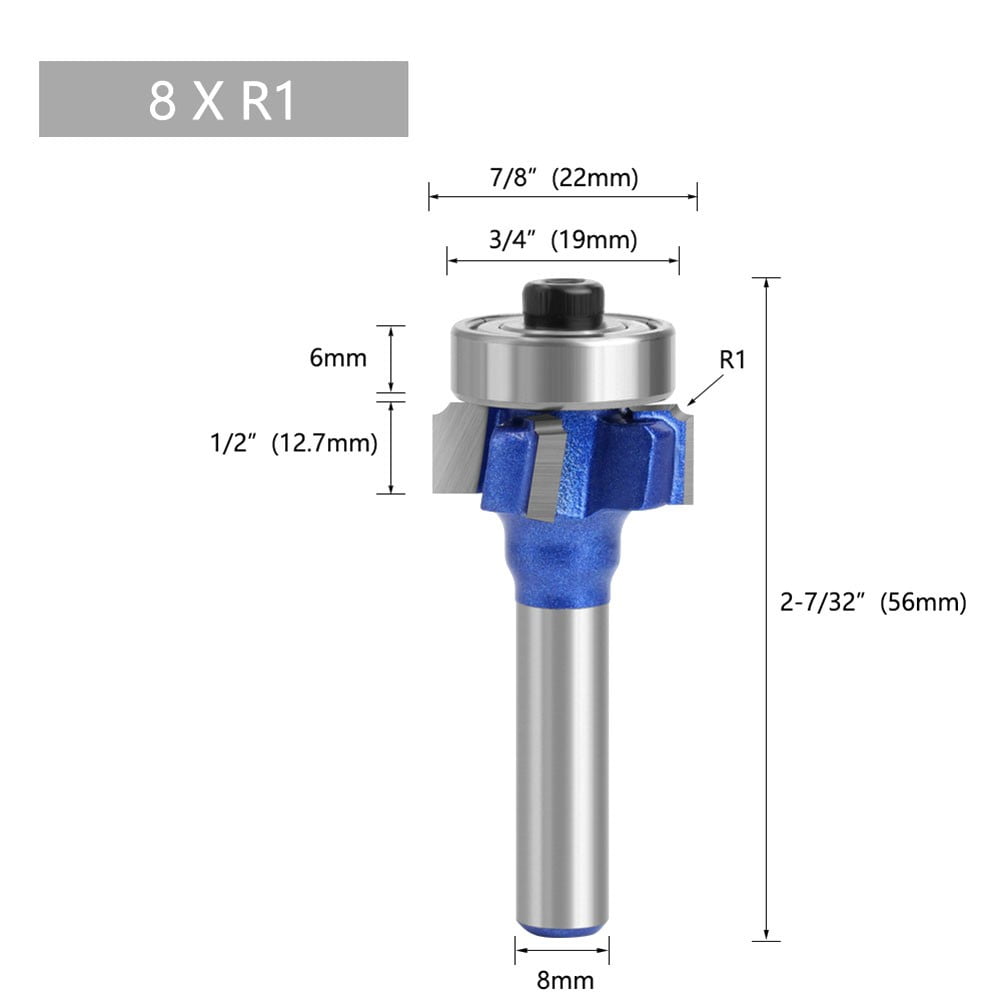 8mm Shank Woodworking Milling Cutter R1 R2 R3 Edge Trimmer Wood Router ...