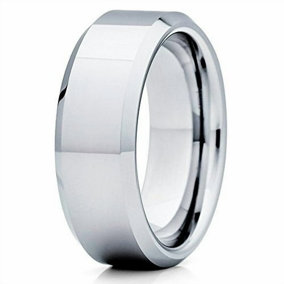8mm Shiny Polish,Tungsten Wedding Band,Beveled Tungsten,Unique Tungsten Ring