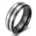 thumbnail image 1 of 8mm Silver Brushed Titanium Steel Band for Men Blue Black Plating Ring Size 7-12, 1 of 9
