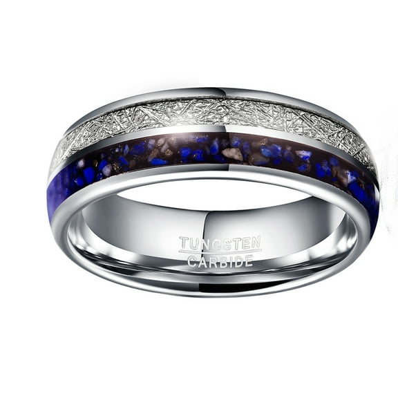 8mm Silver Lapis Lazuli Grains And Imitation Meteorite Inlaid Tungsten Ring