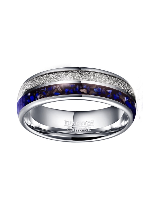 8mm Silver Lapis Lazuli Grains And Imitation Meteorite Inlaid Tungsten Ring