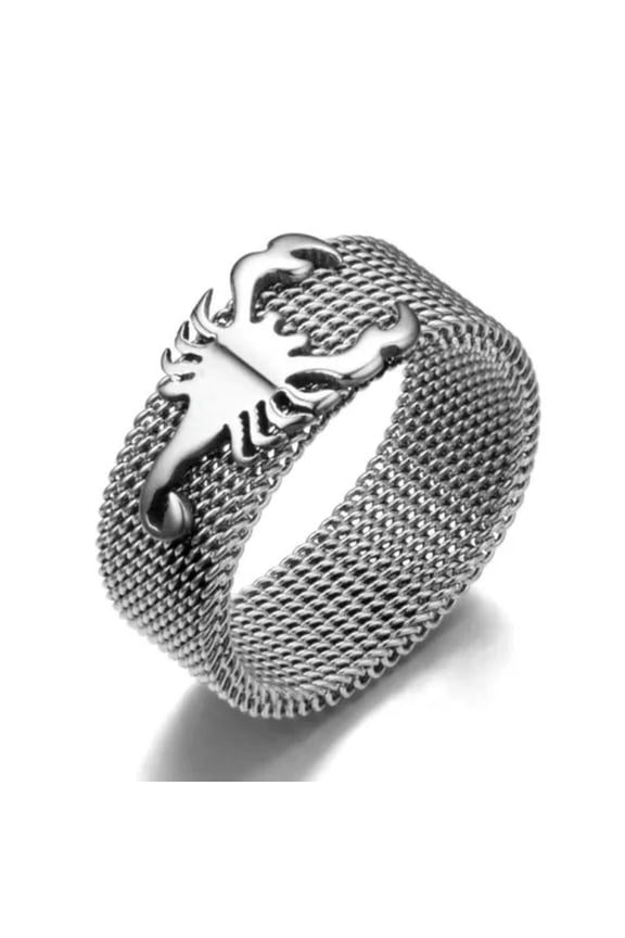 8mm Silver Scorpion Titanium Steel Mesh Belt Punk Band Men Gothic Ring Size 7-12
