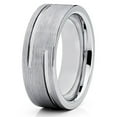 thumbnail image 1 of 8mm Silver Tungsten Carbide Ring Double Groove Brushed Finish Unique Wedding Band (6) (6), 1 of 3