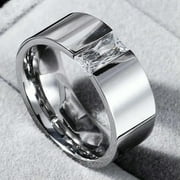 GWENDOGO 8mm Smooth Single CZ Band Men Women's 316L Stainless Steel Silver Ring Size 6-12
