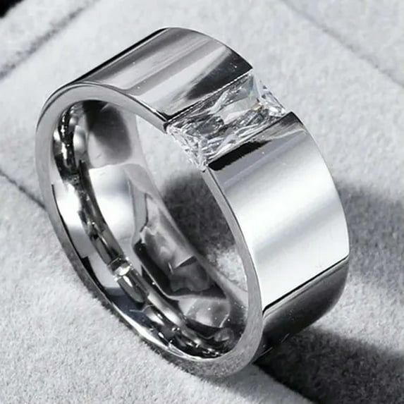 8mm Smooth Single CZ Band Men Women's 316L Stainless Steel Silver Ring Size 6-12