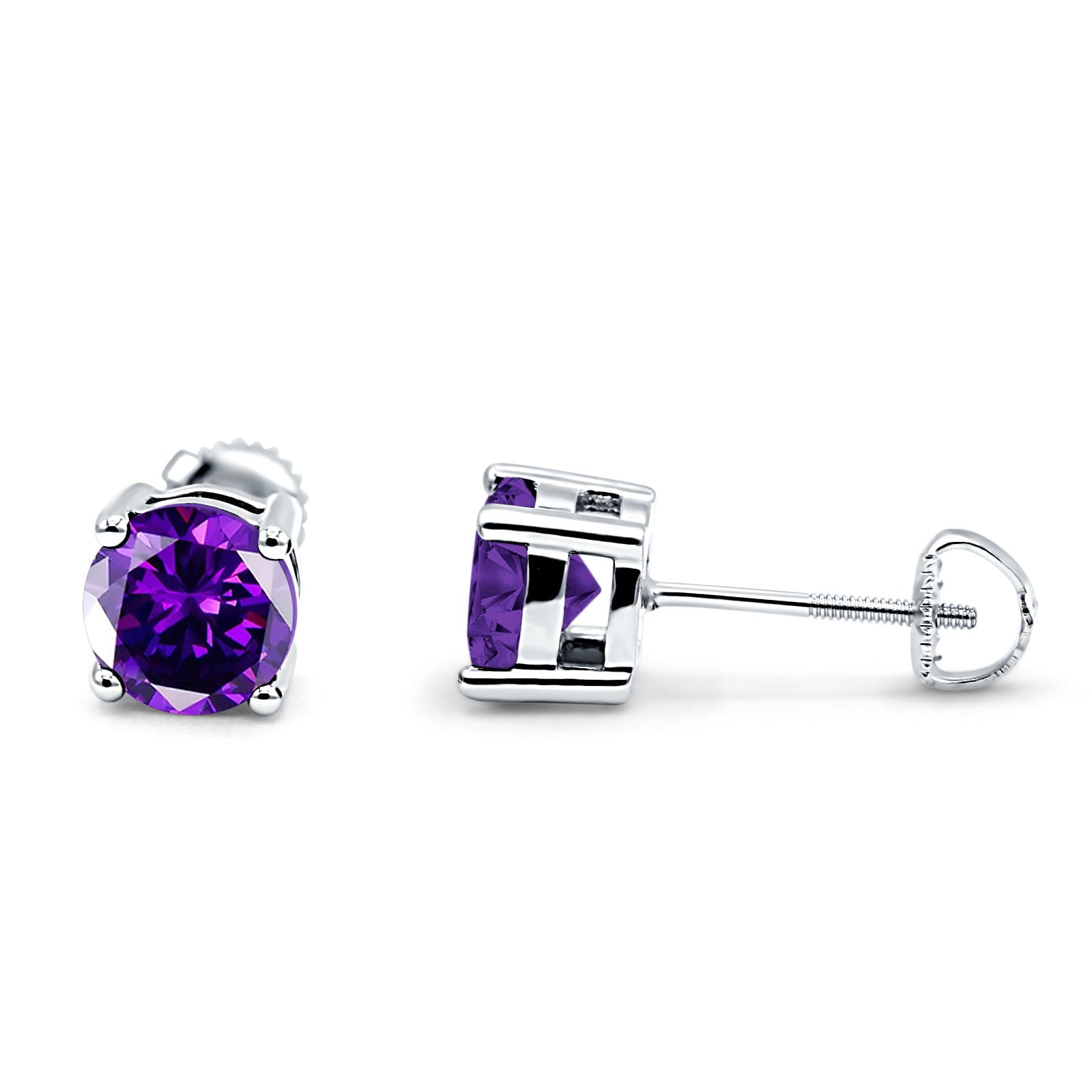 8mm Solitaire Screw Back Stud Earring Round Simulated CZ Solid 925 Sterling Silver