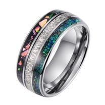 8mm Spherical Tungsten Steel Ring Inlaid with Meteorites and Natural Green Opal Men's Ring