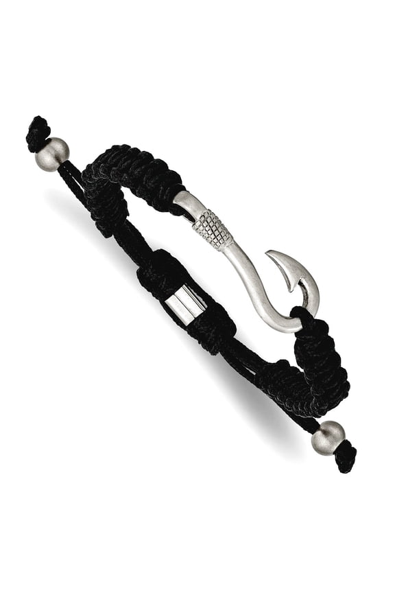 8mm Stainless Steel Brushed Animal Sealife Fishing Hook Black Nylon Adjustable Bracelet Link Bracelet for Women