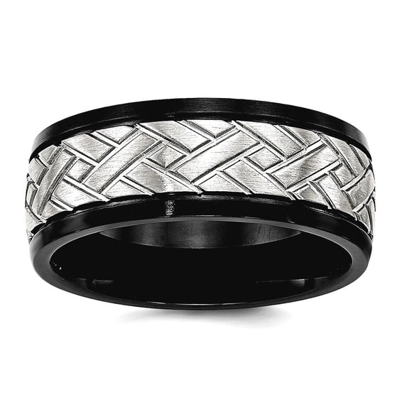 8mm Stainless Steel Brushed Black Ip Grooved Ring Size 10.5 Ring for Women