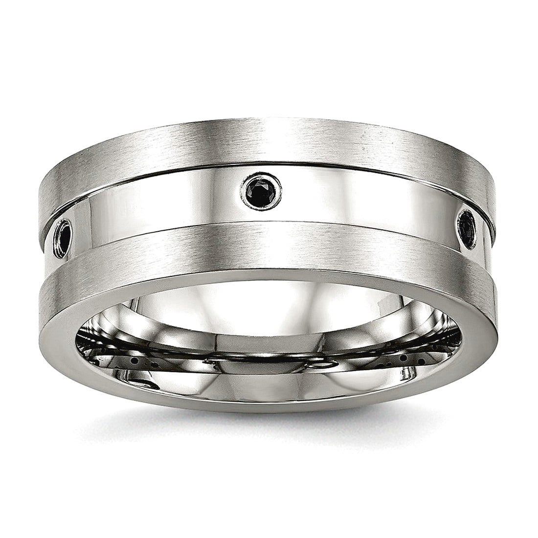8mm Stainless Steel Brushed Polished Black Cubic Zirconia Ring Size 8.5 Ring for Women