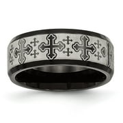 JEWELRYWEB 8mm Stainless Steel Brushed Polished Black Ip Laser Etched Pattern Ring Size 7 - Ring for Women