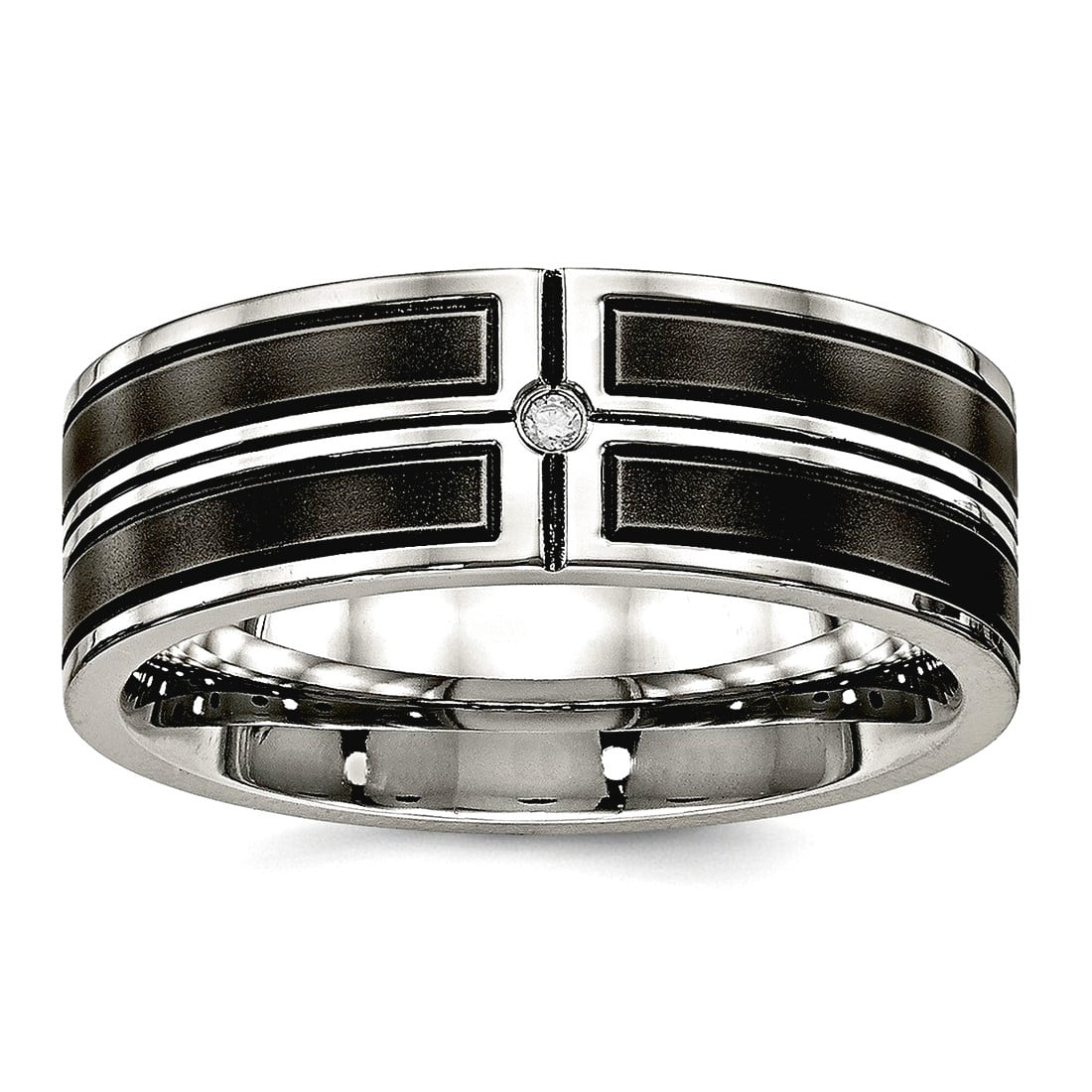 8mm Stainless Steel Brushed and Polished Black Ip Plated Cubic Zirconia Band Ring Size 11.5 Ring for Women and Men